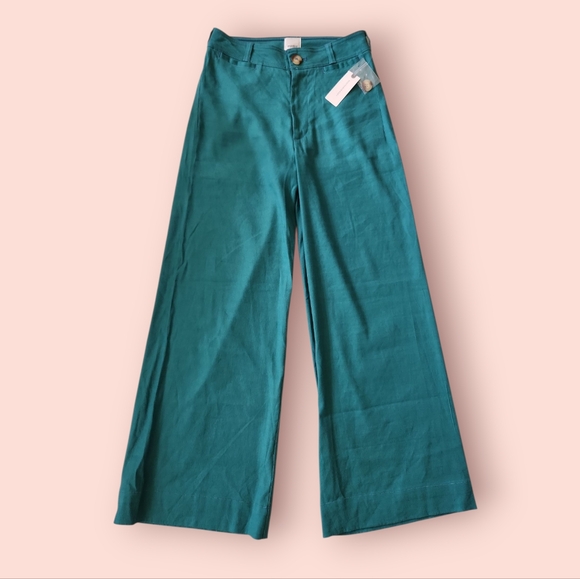 Anthropologie Pants - NWT Anthropologie Maeve | Ettie Wide‎ Leg Flare Linen Pants Turquoise Size 25
